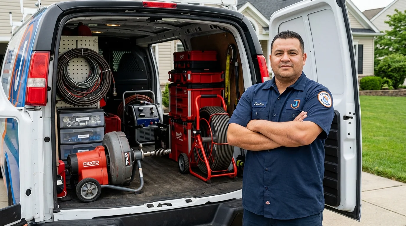 Professional drain cleaning equipment and Johns Plumbing LLC plumber in Greenport