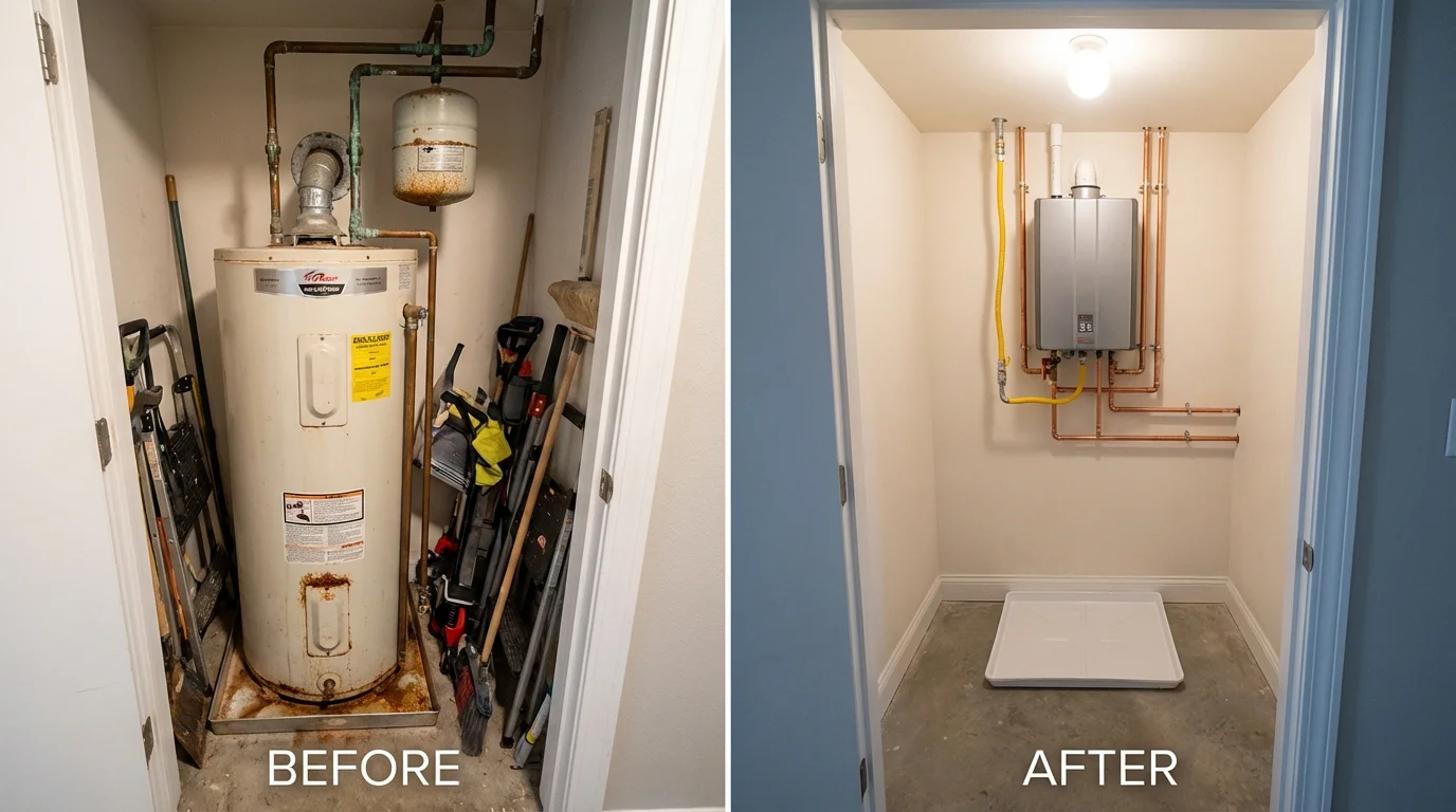 Tank water heater versus wall-mounted tankless unit comparison for Greenport, NY homeowners